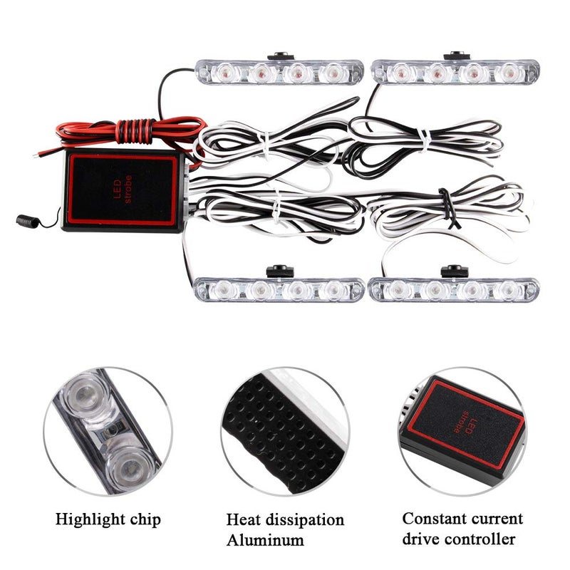 Sidaqi 4 in 1 Red & Blue Emergency Strobe Lights for Vehicles - 12V with 16 Flashing Patterns, Wireless Remote Control Grille & Emergency Lights for Car, Truck, Van, SUV - Image 3